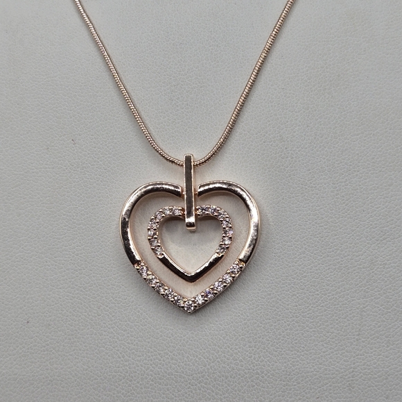 Swarovski Jewelry - Rose Gold Overlay Double Heart Necklace Made with Swarovski Crystals NWOT